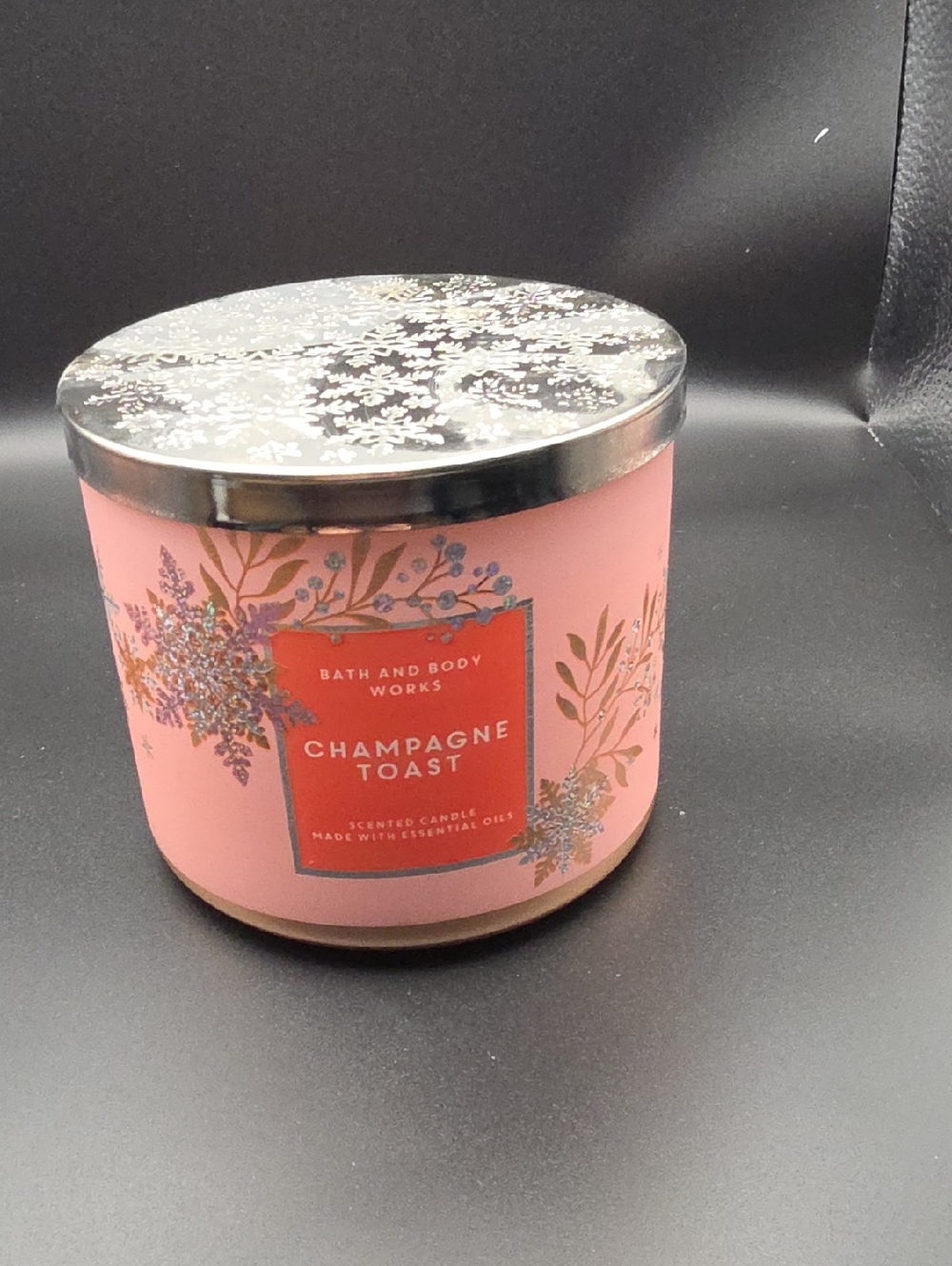 Bath & Body Works Pink Champagne Toast 3-Wick Candle with Silver Lid